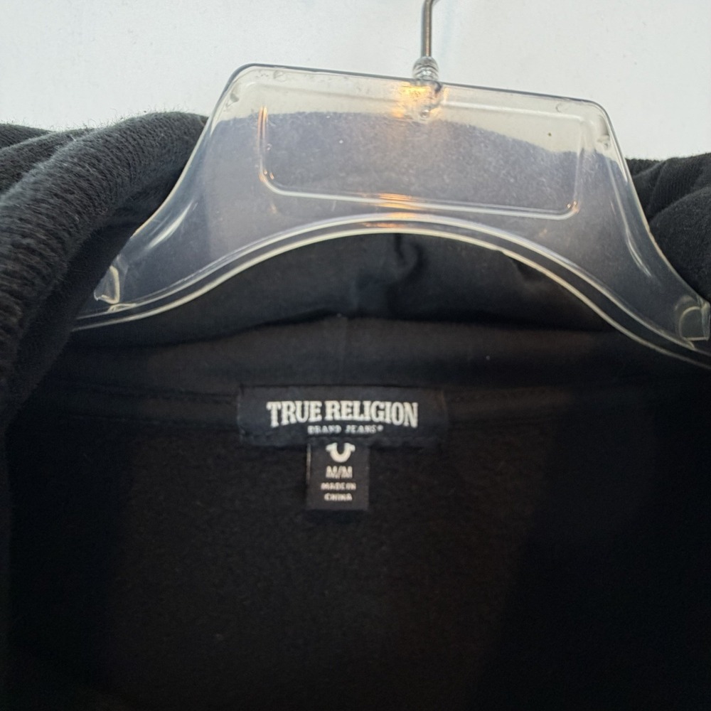 True Religion Hoodie Womens Medium Pullover Sweatshirt Black Bling Spellout - Picture 3 of 10